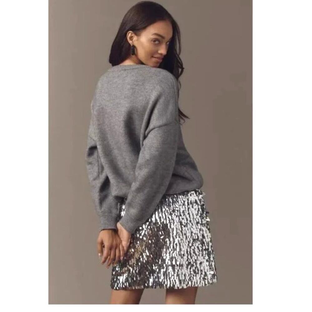 Anthropologie Mare Mare Gray LS Sweater Sequin Twofer Mini Dress Holiday NWT Med